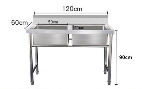 Commercial Double Sink - 1200x600x900mm Stainless Steel Kitchen Equipment