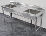 Commercial Kitchen Double Sink Bench Stainless Steel - 8000x600x900mm